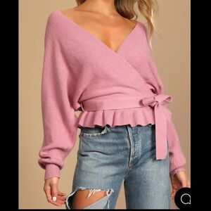 Lulu's Sweet and Sophisticated Rose Pink Knit Faux-Wrap Sweater